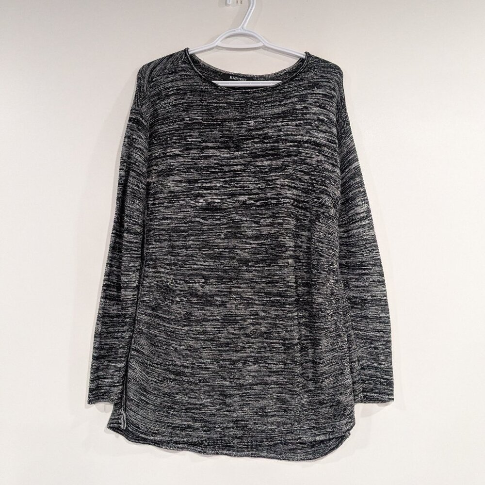 Ellen Tracy Space Dye Boat Neck Tunic Length Sweater White Black Size Large